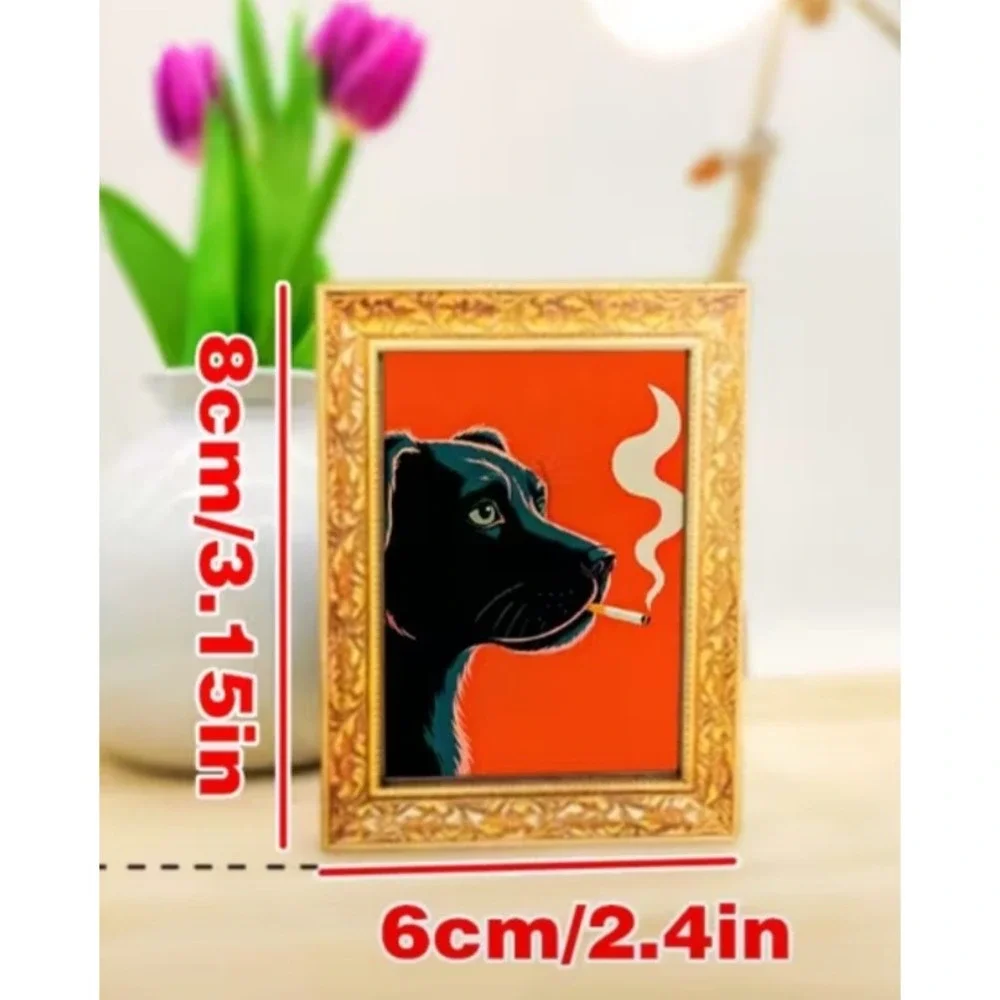 Miniature Smoking Black Dog Lab Framed Art 3